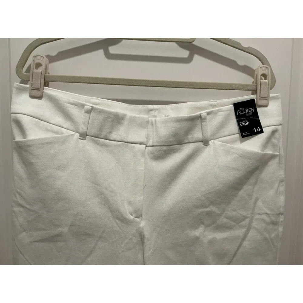 New York & Company Audrey Slim Leg Crop Women's 4 Way Stretch Size 14 White NWT - Picture 2 of 12